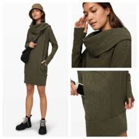 Lululemon Along the Way Dress Heathered Dark Olive M - Picture 1 of 11